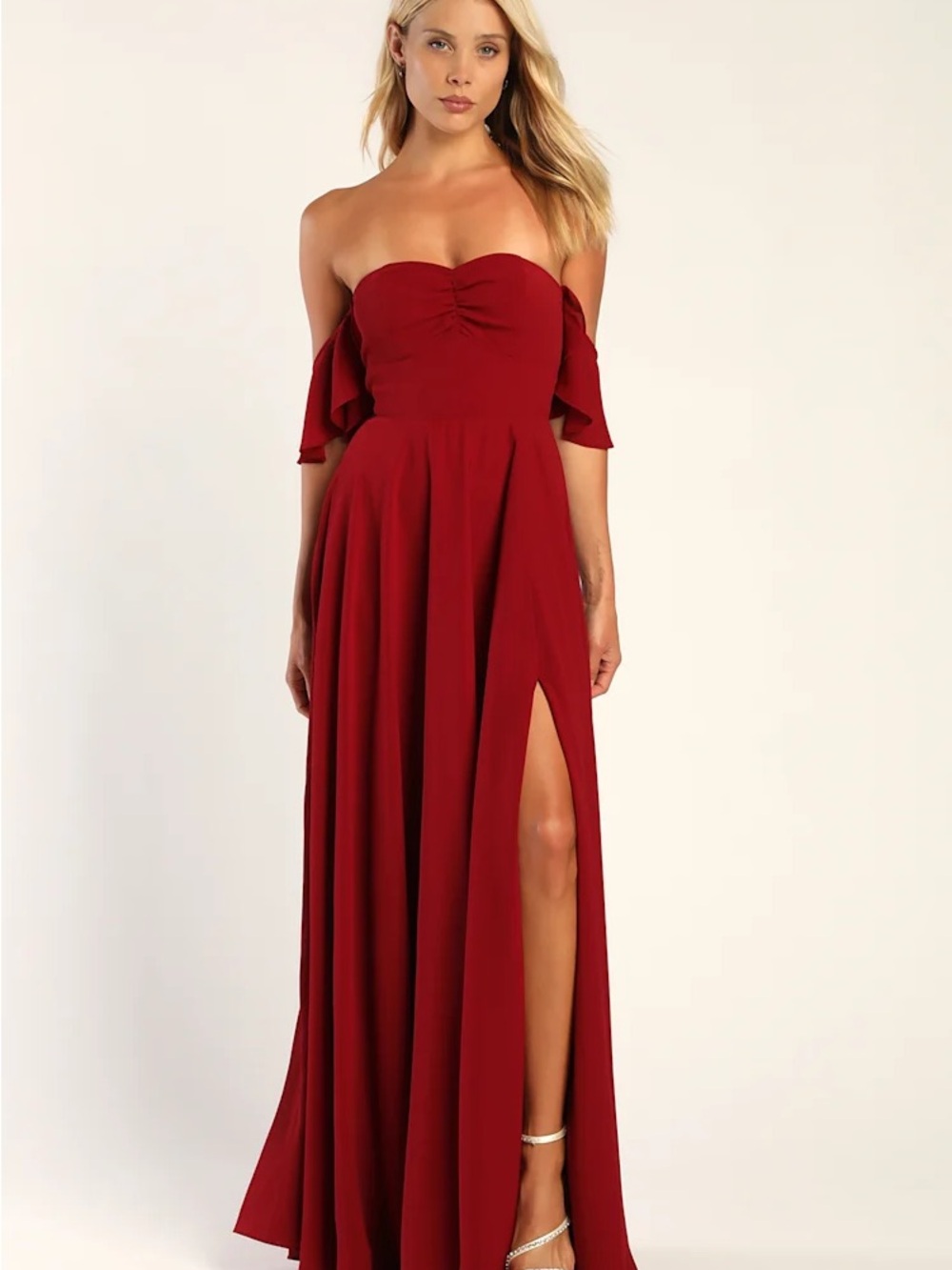 Lulu's Wine Red off-the-shoulder Maxi Dress